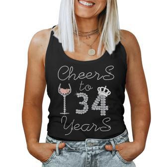 Girl Queen Drink Wine Cheers To 34 Years Old Happy Birthday Women Tank Top - Seseable