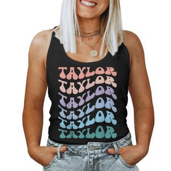 Girl Retro Groovy Taylor First Name Personalized Birthday Women Tank Top - Seseable