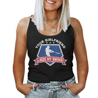 Girlfriend Likes My Swing Baseball Inappropriate Quote Women Tank Top | Mazezy