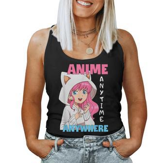 Girls Anime Anytime Anywhere Otaku Japan Anime Women Tank Top Weekend Graphic - Seseable