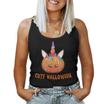 Girls Cute Unicorn Pumpkin Halloween Thanksgiving This Fall Halloween Women Tank Top | Mazezy