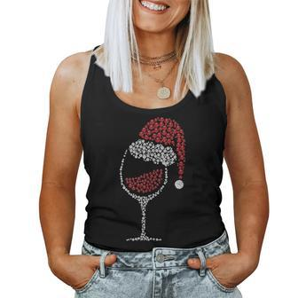 Glass Of Red Wine Santa Hat Christmas Drinking Team Matching Women Tank Top | Mazezy