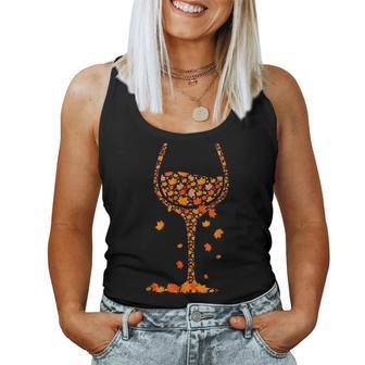 Glass Of Wine Maple Leaf Autumn Fall Drink Wine Lover Women Tank Top - Seseable