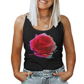 Glitch Rose Vaporwave Aesthetic Trippy Floral Psychedelic Women Tank Top | Mazezy