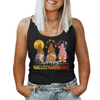 Gnomes Hallothanksmas Halloween Thanksgiving Christmas Party Women Tank Top - Seseable