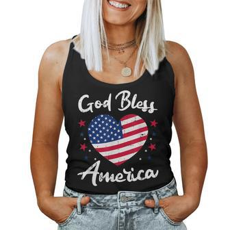 God Bless America 4Th Of July Vintage Heart Patriotic Women Tank Top Basic Casual Daily Weekend Graphic - Seseable
