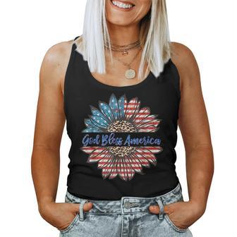 God Bless America Patriotic 4Th Of July Sunflower Usa Flag Women Tank Top | Mazezy