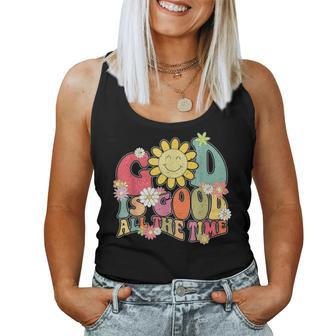 God Is Good All The Time Retro Vintage Floral Christian Women Tank Top Weekend Graphic - Monsterry AU