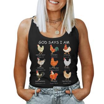 God Says I Am Bible Verse Christian Farm Chickens Religious Women Tank Top - Thegiftio UK