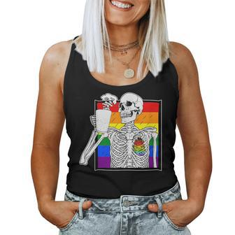 Goth Skeleton Coffee Gay Lesbian Pride Human Heart Lgbt Ally Women Tank Top | Mazezy