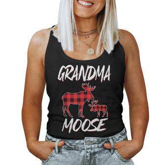 Grandma Moose Red Plaid Buffalo Matching Family Pajama Women Tank Top - Seseable