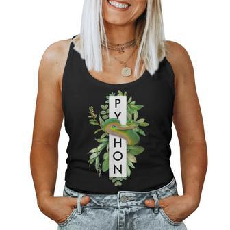 Green Tree Python Tropical Plant Print Women Tank Top | Mazezy