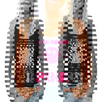 Groovy Breast Cancer Awareness In October We Wear Pink Women Tank Top - Seseable