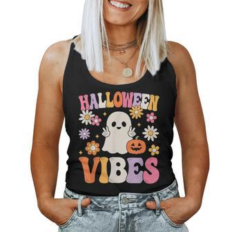 Groovy Halloween Vibes Costume Ghost Pumpkin Women Tank Top | Mazezy