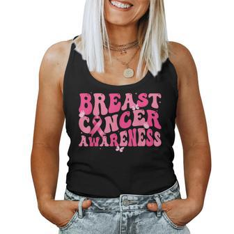 Groovy Retro Breast Cancer Awareness Butterfly Support Squad Women Tank Top - Thegiftio UK