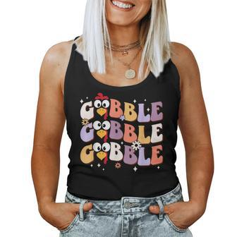 Groovy Retro Gobble Gobble Happy Thanksgiving Turkey Day Women Tank Top | Mazezy