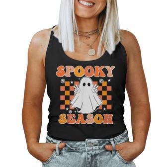 Groovy Retro Spooky Season Halloween Preppy Witch Boy Women Tank Top - Monsterry