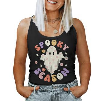Groovy Spooky Season Ghost Flower Halloween Costume Girls Women Tank Top - Seseable