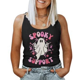 Groovy Spooky Support Squad Breast Cancer Ghost Halloween Women Tank Top - Seseable
