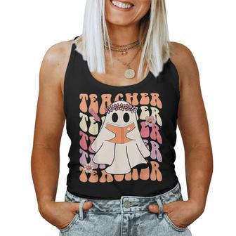 Groovy Teacher Cute Ghost Teaching Halloween Spooky Season Women Tank Top - Monsterry CA