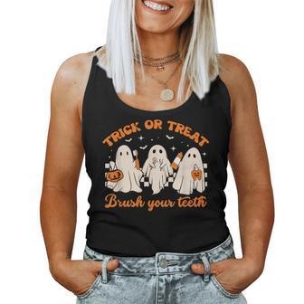 Groovy Trick Or Treat Brush Your Th Dental Halloween Women Tank Top - Monsterry AU