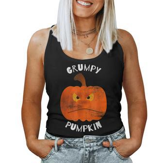 Grumpy Pumpkin Vintage Novelty Halloween Fall Halloween Women Tank Top | Mazezy
