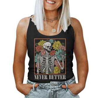 Halloween Never Better Skeleton Floral Skull Women Tank Top - Monsterry