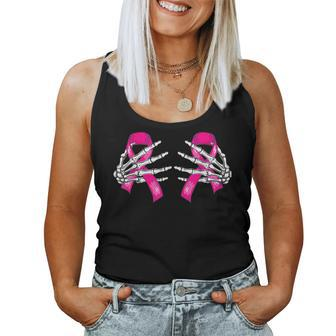 Halloween Boob Skeleton Hand On Breast Cancer Ribbon Women Tank Top | Mazezy