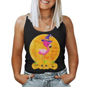 Halloween Flamingo Costume Cute Pumpkin Face Bird Lover Women Tank Top | Mazezy
