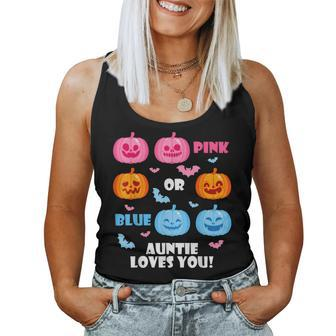 Halloween Gender Reveal Auntie Loves You Fall Theme Halloween Women Tank Top | Mazezy