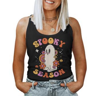 Halloween Groovy Spooky Season Ghost Floral Hippie Vintage Halloween Women Tank Top | Mazezy