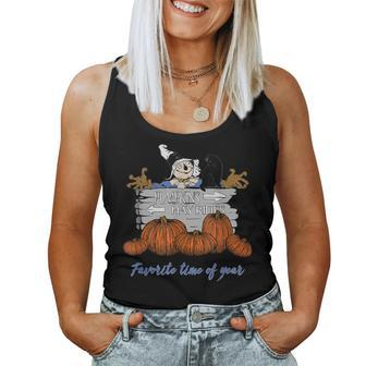 Halloween Harvest Scarecrow Black Cat Hay Ride Fall Favorite Halloween Women Tank Top | Mazezy