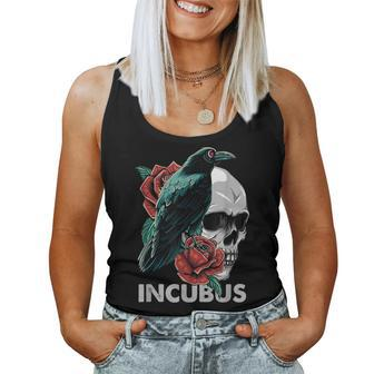 Halloween Graphic Incubus-Crow Left Skull Morning And Flower Women Tank Top - Seseable