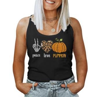Halloween Peace Love Skeleton Fall Pumpkin Leopard Women Halloween Women Tank Top | Mazezy