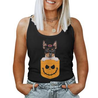 Halloween Pocket Toy Fox Terrier Scary Jack O Lantern Women Tank Top | Mazezy