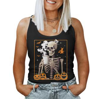Halloween Skeleton Coffee Drinking Skull Horror Women Men Drinking s Women Tank Top | Mazezy