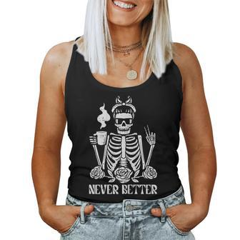 Halloween Skeleton Messy Bun Never Better Costume Mom Women Tank Top - Seseable