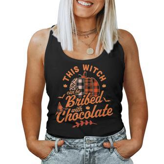 Halloween This Witch Can Be Bribed With Chocolate Fall Plaid Halloween Women Tank Top | Mazezy