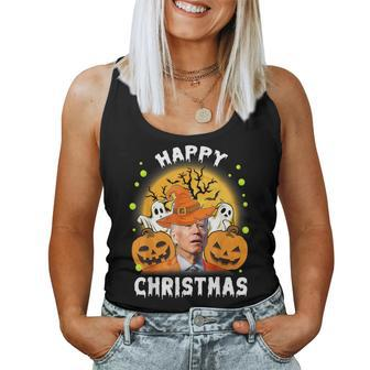 Happy Christmas Joe Biden Confused Halloween Pumpkin Women Tank Top - Monsterry AU