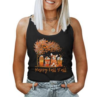 Happy Fall Y'all Autumn Corgi Halloween Pumpkin Spice Latte Women Tank Top - Seseable