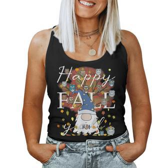 Happy Fall Y'all Gnome Owl Coffee Lover Autumn Thanksgiving For Coffee Lovers Women Tank Top | Mazezy