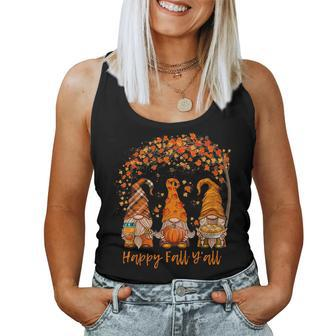 Happy Fall Y'all Gnome Pumpkin Autumn Leaves Thanksgiving Women Tank Top - Seseable