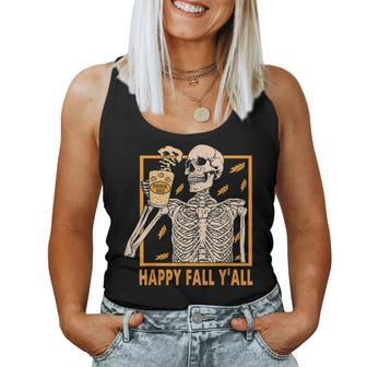 Happy Fall Yall Women Halloween Skeleton Pumpkin Spice Women Halloween Women Tank Top | Mazezy