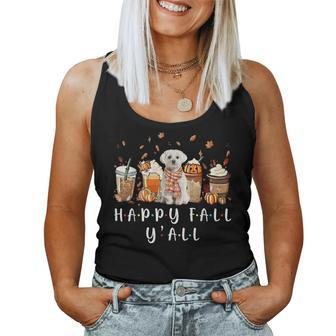 Happy Fall Y'all Maltese Dog Coffee Pumpkin Fall Autumn Women Tank Top - Seseable