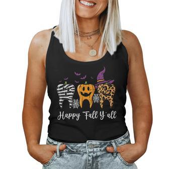 Happy Fall Y'all Pumpkin Tooth Lepard Zebra Halloween Dental Halloween Women Tank Top | Mazezy