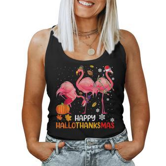 Happy Hallothanksmas Flamingo Halloween Thanksgiving Women Tank Top - Monsterry