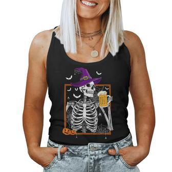 Happy Halloween Skeleton Skull Drinking Beer Women Tank Top | Mazezy
