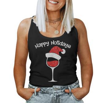 Happy Holidays Christmas Red Wine Women Tank Top | Mazezy
