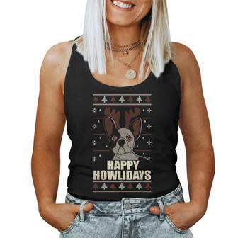 Happy Howlidays Ugly Christmas Sweater Frenchie Dog Meme Women Tank Top - Monsterry DE
