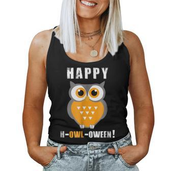 Happy Howloween Halloween Cute Owl Fall Halloween Women Tank Top | Mazezy